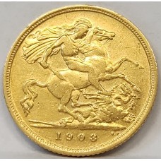 AUSTRALIA 1908 . HALF 1/2 SOVEREIGN . SYDNEY . GOLD